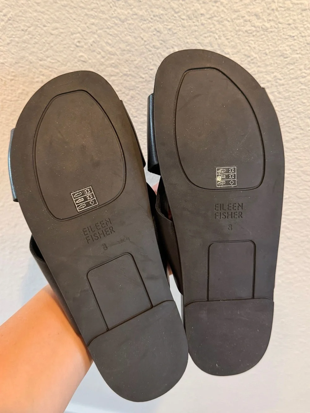 Eileen Fisher Dibs Nappa Leather Wedge Sandal Black Size 8